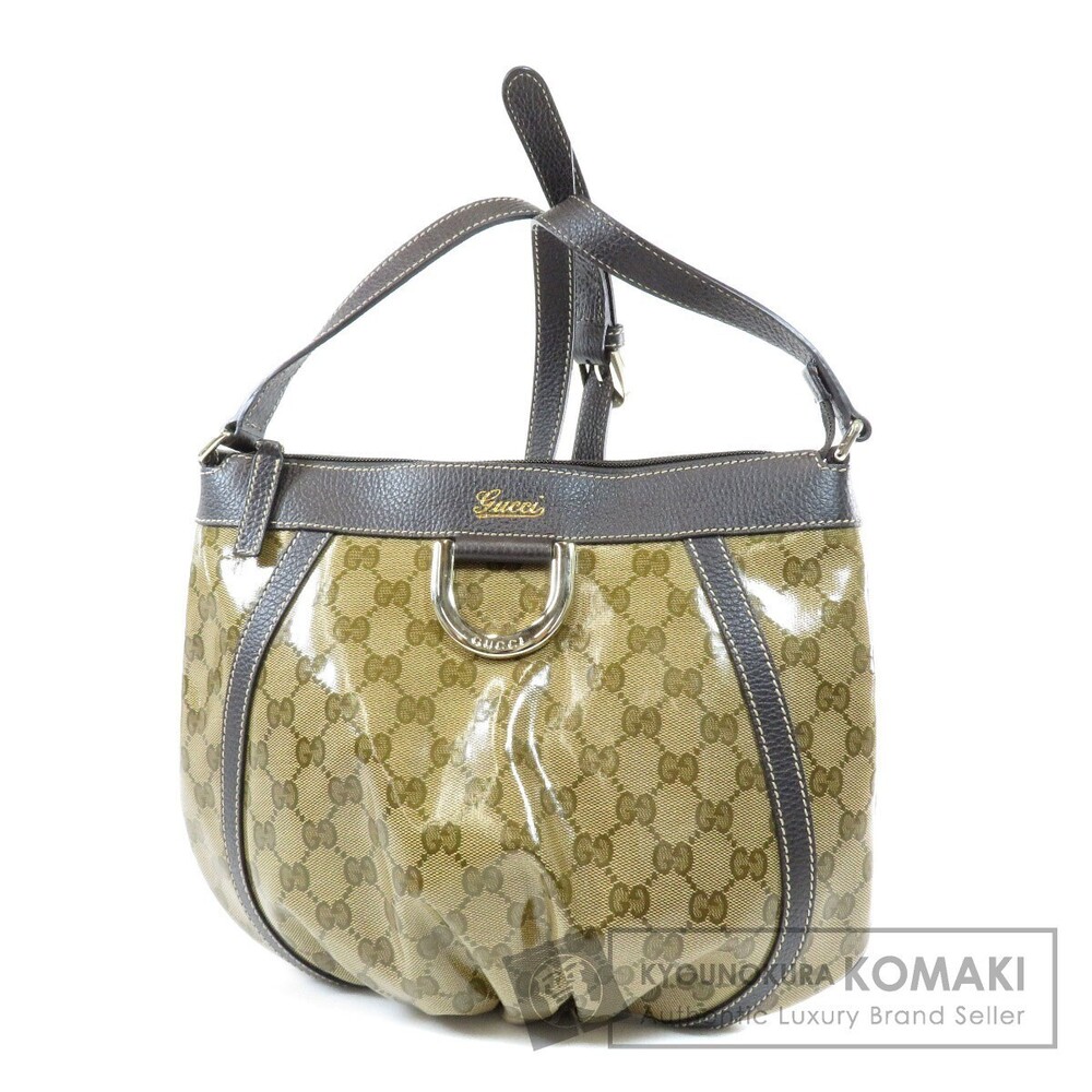 Gucci GG Crystal Abbey Ring Shoulder Bag beige canvas brown leather